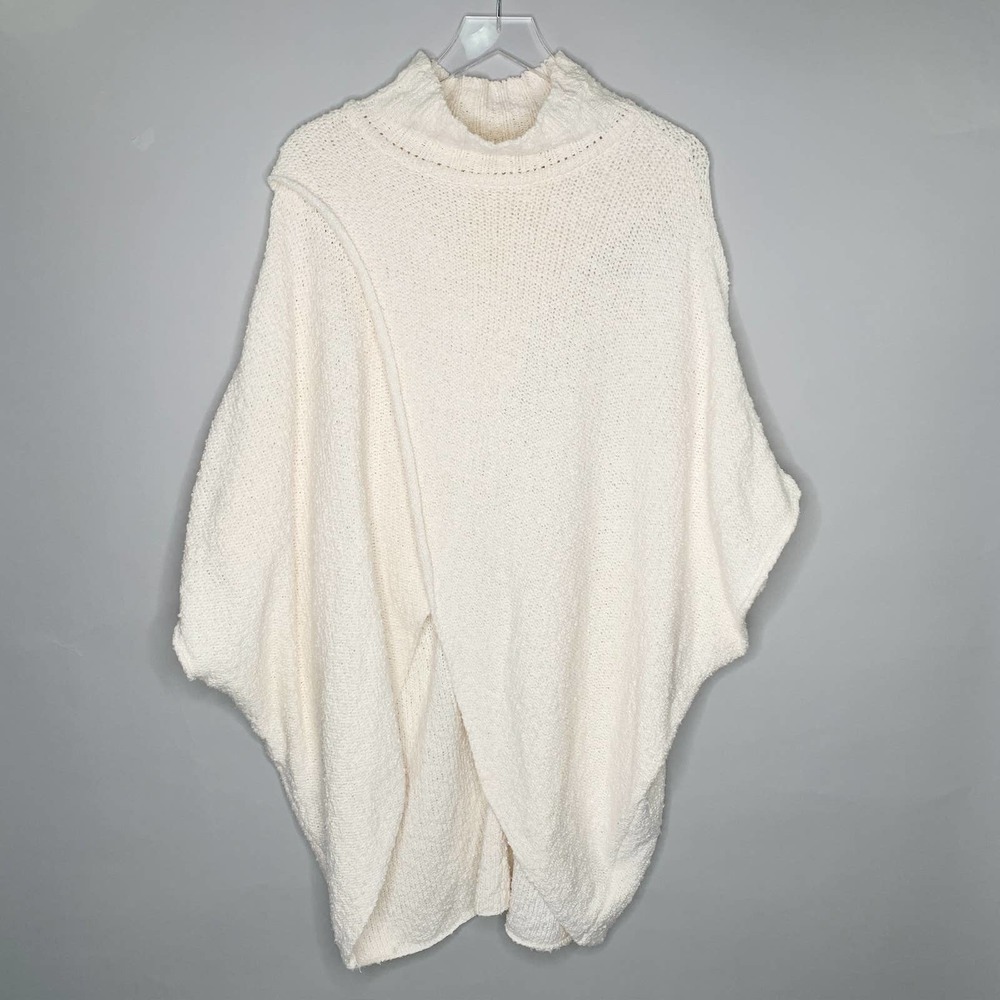 Free People Cream Oversized Cowl Neck Knit Poncho
